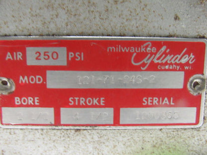 Milwaukee 121-71-24S-2 Pneumatic Air Cylinder 2-1/2" Bore X 7-1/2" Stroke