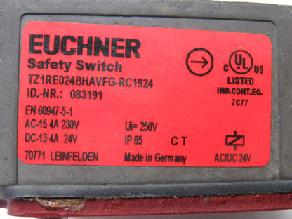 Euchner TZ1RE024BHAVFG-RC1924 Mechanical Release Safety Switch W/Actuator