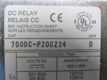 A-B Allen Bradley 700DC-P200DZ24 Ser. D General Purpose Relay