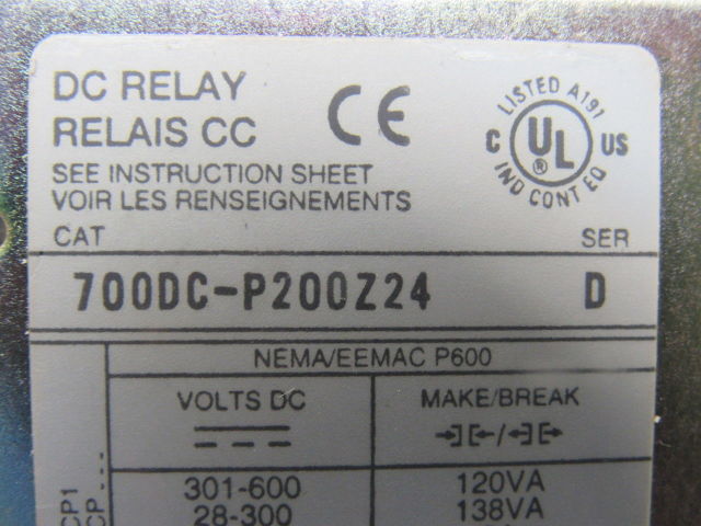 A-B Allen Bradley 700DC-P200DZ24 Ser. D General Purpose Relay
