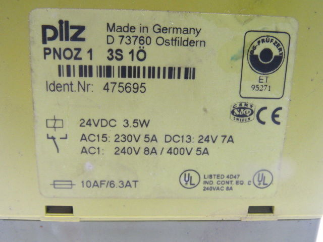 Pilz PNOZ 1 3S/1O ID Nr. 475695 E-Stop Safety Gate Relay 24VDC