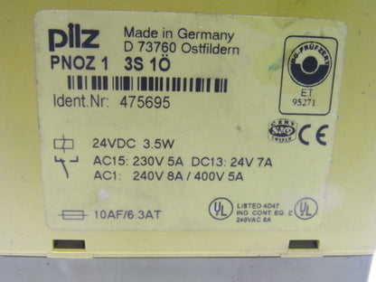 Pilz PNOZ 1 3S/1O ID Nr. 475695 E-Stop Safety Gate Relay 24VDC