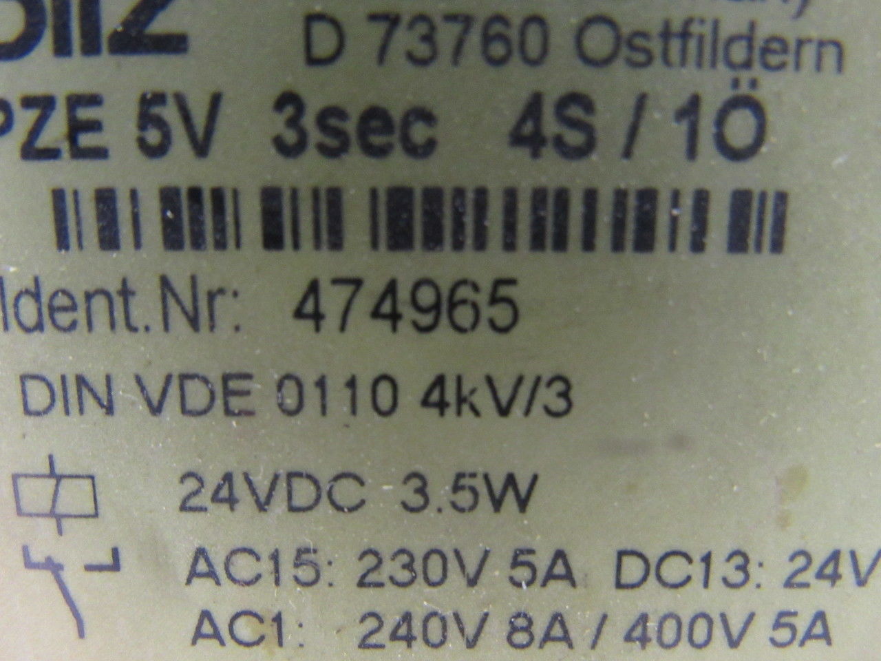 Pilz 474965 Delayed Expander Module Safety Relay 24VDC