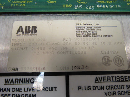 ABB V01202A09 208-460VAC Input 0-460V 0-180Hz Out Variable Frequency Drive VFD