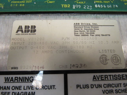 ABB V01202A09 208-460VAC Input 0-460V 0-180Hz Out Variable Frequency Drive VFD