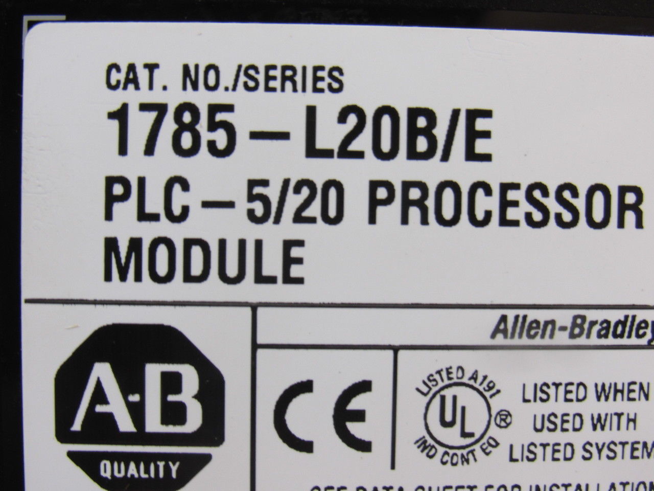 Allen Bradley 96246675 A01 1785-L20B/E Rev F01 Processer Module PLC 5/20