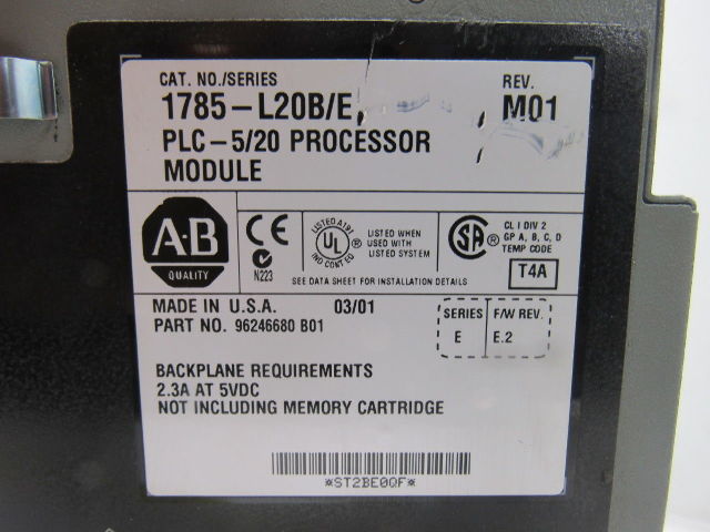 Allen Bradley 1785-L20B/E M01 Ser E F/W E.2 PLC 5/20 Processor Module