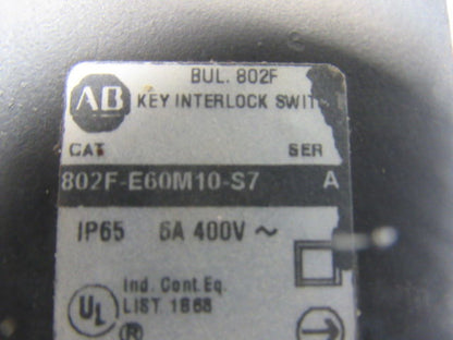 Allen Bradley 802F-E60M10-S7 300VAC Safety Interlock Switch W/L.H. Door Handle