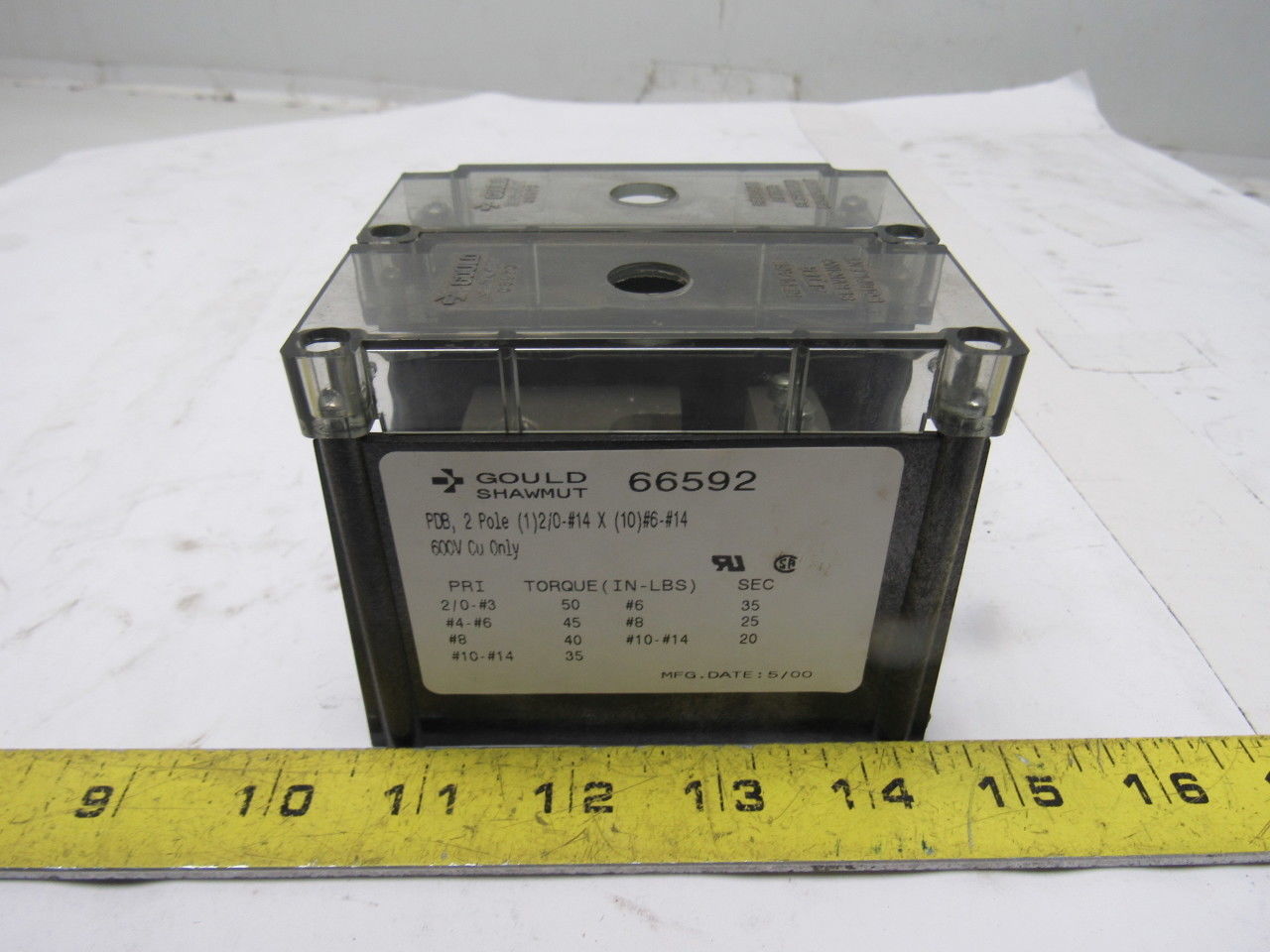 Gould Shawmut 66592 600V 2 Pole 2/0-#14 Line To 10 #6-#14 Wire Terminal Block