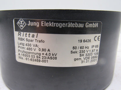 Rittal RBK Spar Trafo 19 6426 480V Pri 230V Sec 50/60Hz Transformer AC/Unit
