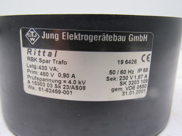 Rittal RBK Spar Trafo 19 6426 480V Pri 230V Sec 50/60Hz Transformer AC/Unit