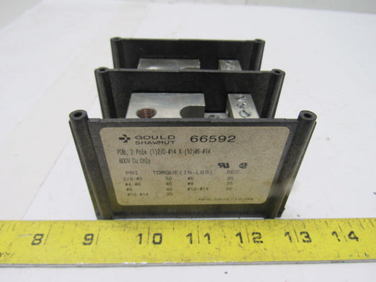 Gould Shawmut 66592  600V 2 Pole 2/0-#14 Line To 10 #6-#14 Wire Terminal Block