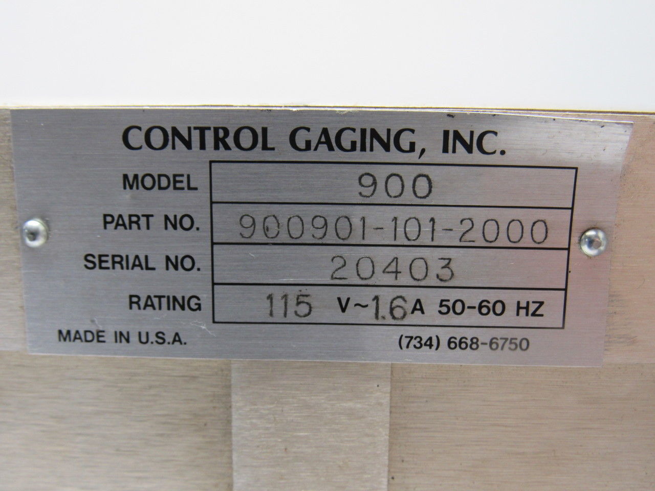 Control Gaging Inc 900901-101-2000 Model 900 Gaging Monitor Control 110V