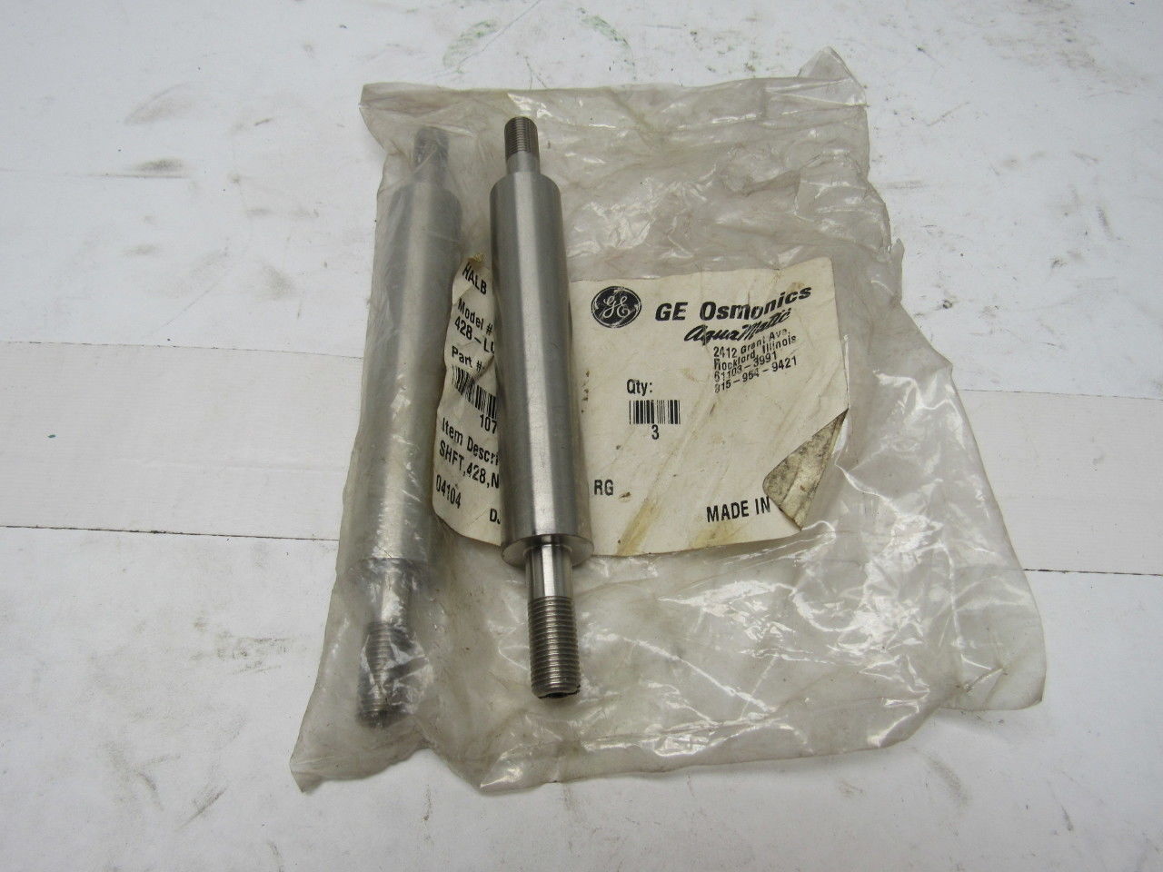 GE Aquamatic Osmonics 428-LL Replace Valve Shaft 428NC Stainless Steel Lot Of 2