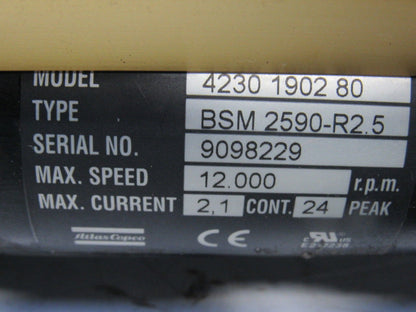 Atlas Copco 4230 1902 80 Nutrunner 12,000 RPM Type BSM 2590-R2.5 4230 1907  80