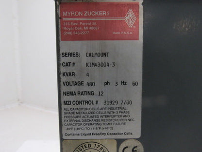 Myron Zucker KIM43004-3 Calmount 4 KVAR Capacitor 480V 3Ph 60Hz NEMA 12