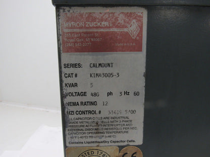 Myron Zucker KIM43005-3 Calmount 5 KVAR Capacitor 480V 3Ph 60Hz NEMA 12