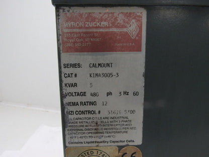 Myron Zucker KIM43005-3 Calmount 5 KVAR Capacitor 480V 3Ph 60Hz NEMA 12