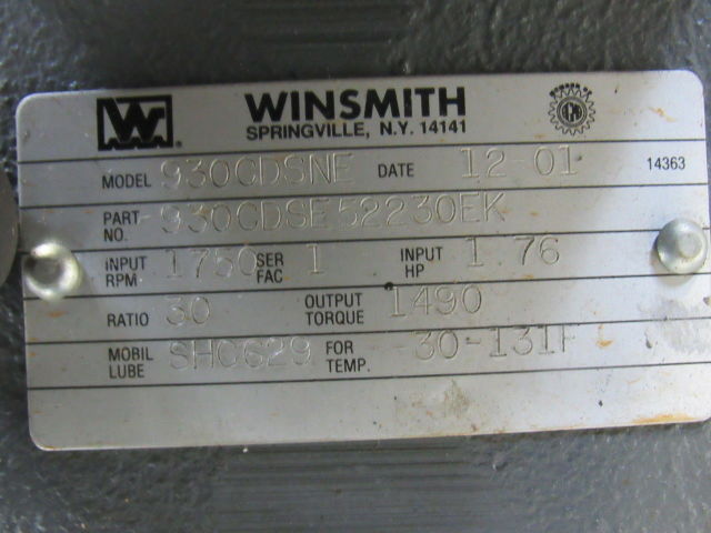 Winsmith 930DCSE52230EK 930CDSENE Gear Box Speed Reducer 30:1 Ratio Hollow Shaft