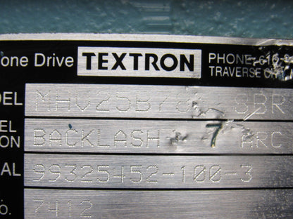 Textron HHV25B785M-8BR Gear Box Speed Reducer 10:1 Ratio 7 ARC Backlash Min