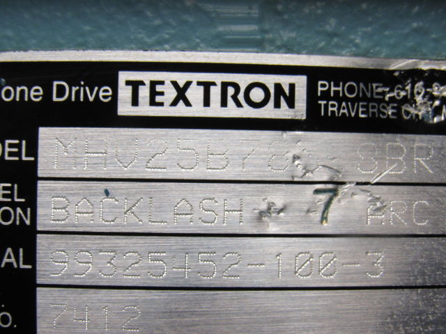 Textron HHV25B785M-8BR Gear Box Speed Reducer 10:1 Ratio 7 ARC Backlash Min