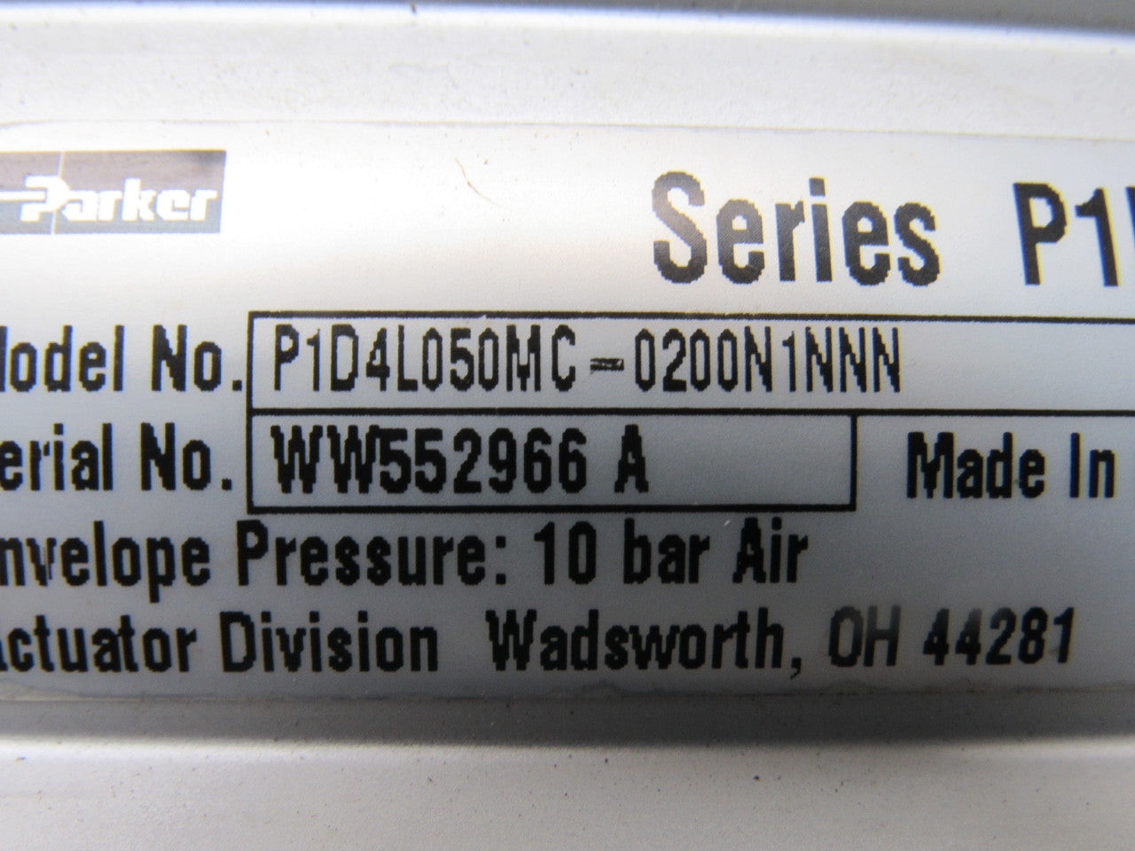 Parker P1D4L050MC-0200N1NNN 50mm Bore 20mm Stroke 10 Bar W/ Sensors