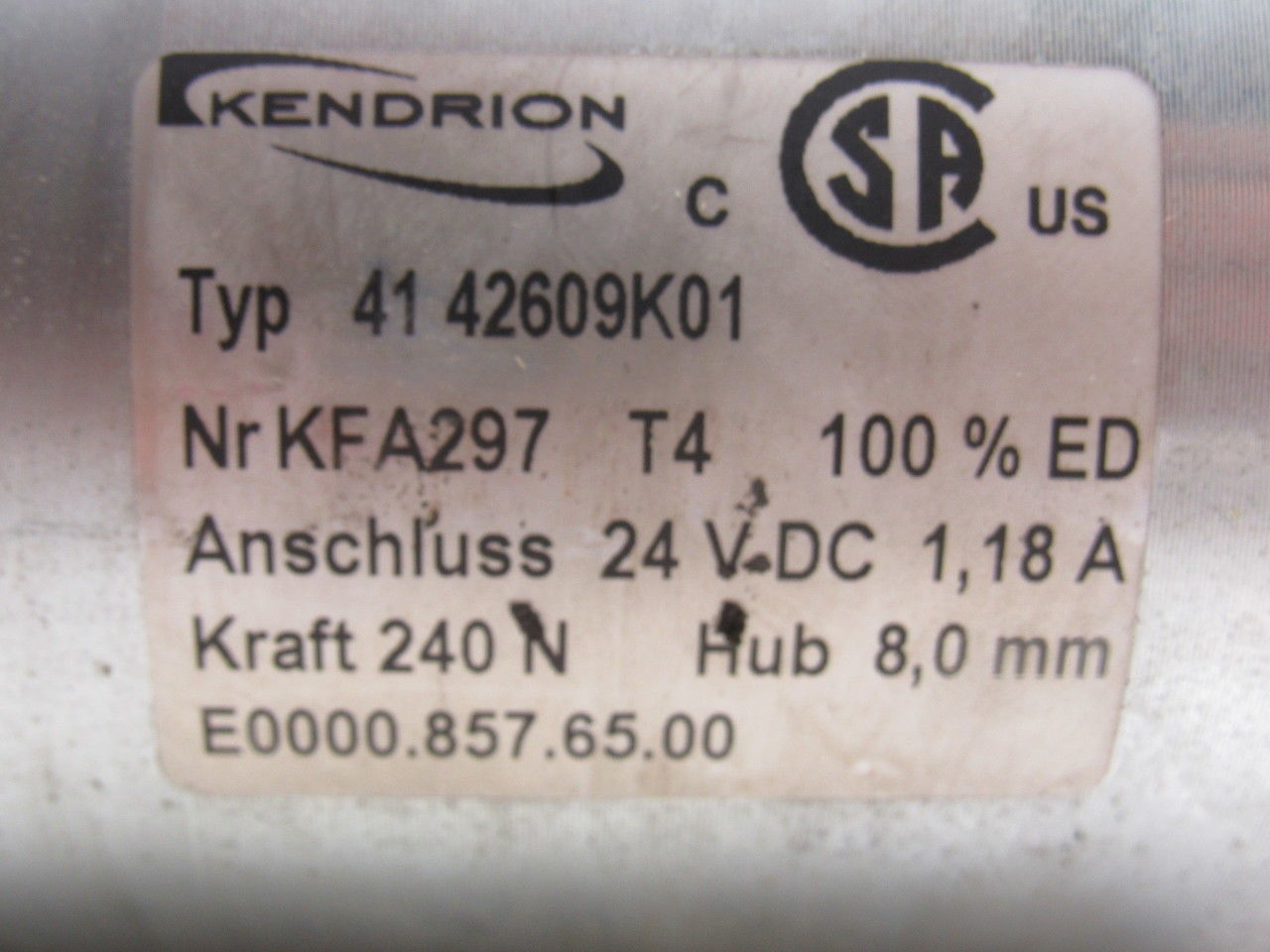 Kendron 41 42609K01 Solenoid Actuator 24VDC 1-18A