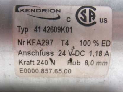 Kendron 41 42609K01 Solenoid Actuator 24VDC 1-18A