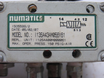 Numatics 13SA43AM056Y61 Pneumatic Air Solenoid Valve 24VDC W/manifold Block
