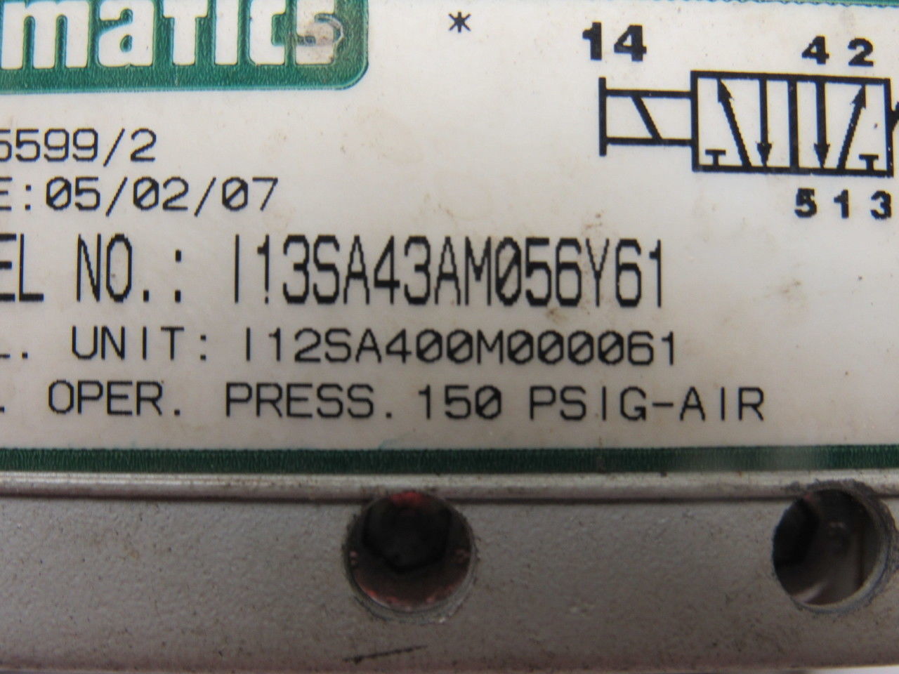 Numatics 13SA43AM056Y61 Pneumatic Air Solenoid Valve 24VDC W/manifold Block