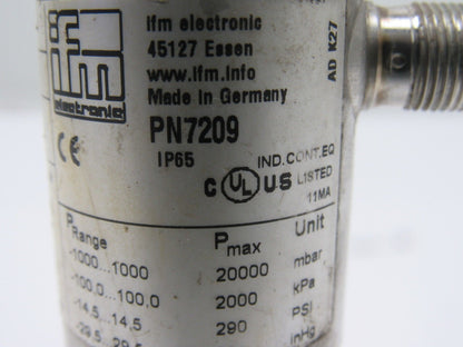 IFM Efector PN7209 Electronic Pressure Monitor 1/4" NPT 0-1450 psi