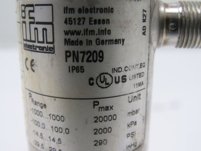 IFM Efector PN7209 Electronic Pressure Monitor 1/4" NPT 0-1450 psi