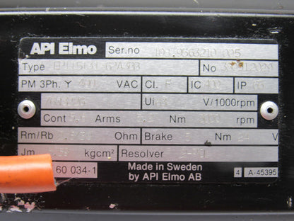 API Elmo/Atlas Copco EP115131-62A3BB AC Servo Motor W/Brake