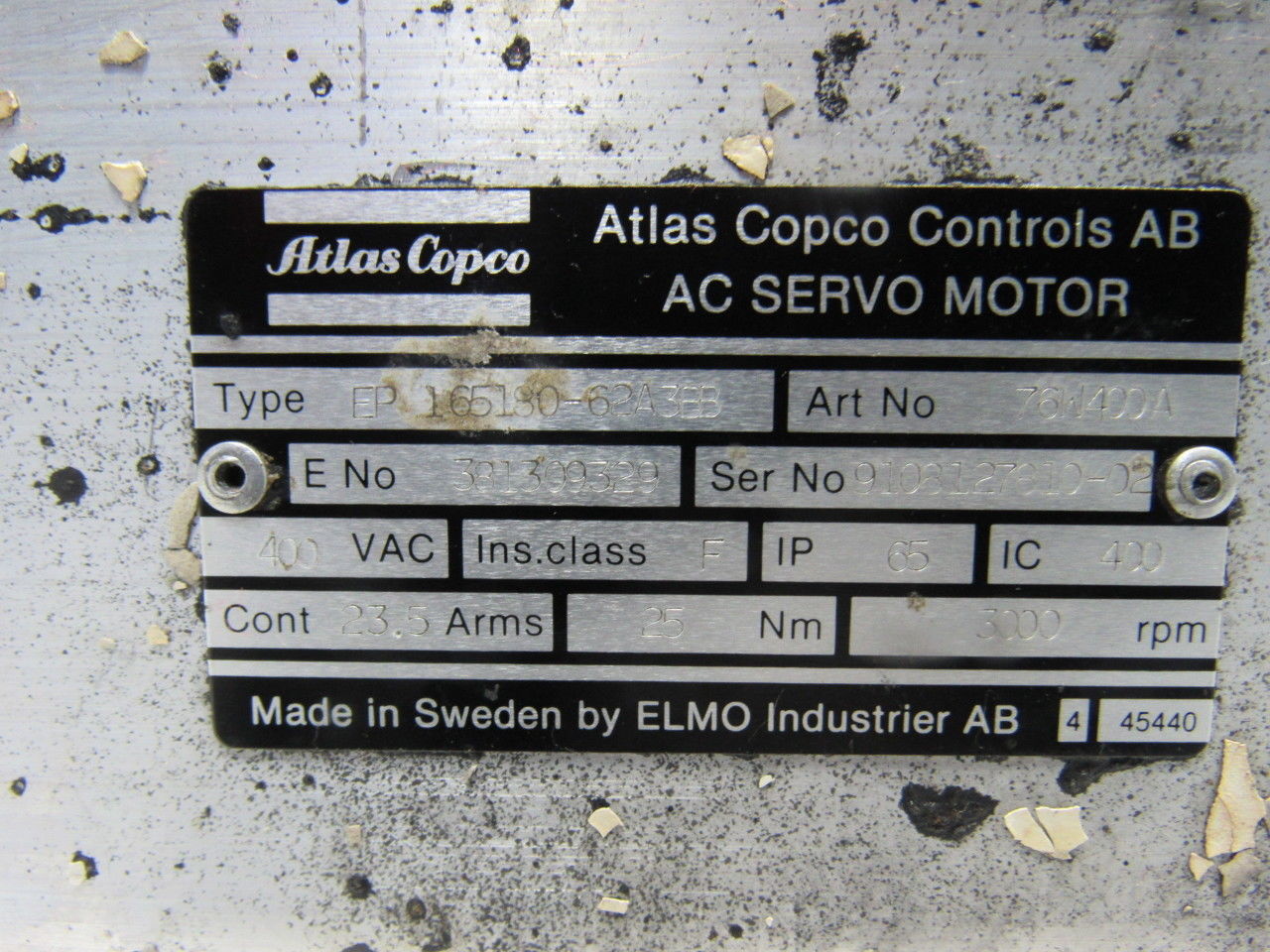 Atlas Copco Controls AB EP165180-62A3BB AC Servo Motor W/Brake 3000RPM