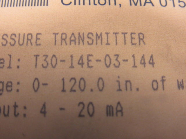 MODUS Instruments Inc. T30-14E-03-144 Pressure Transmitter 0-120 in of Water