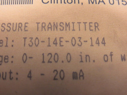 MODUS Instruments Inc. T30-14E-03-144 Pressure Transmitter 0-120 in of Water