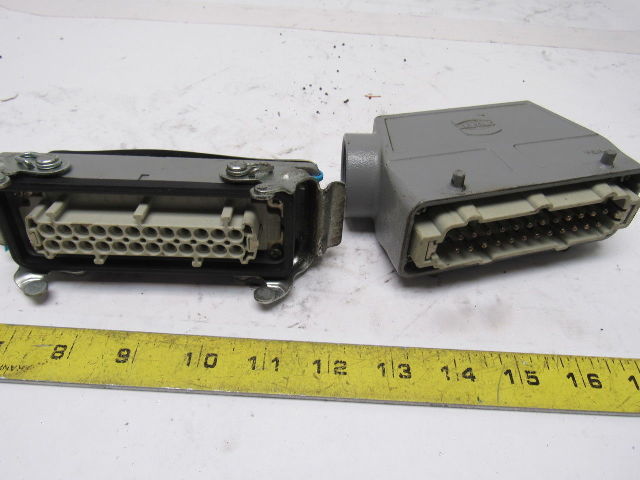 Harting HS12 24Pin 16A 380V Male Female Hinge Lock Cable Plug Ends W/Gasket