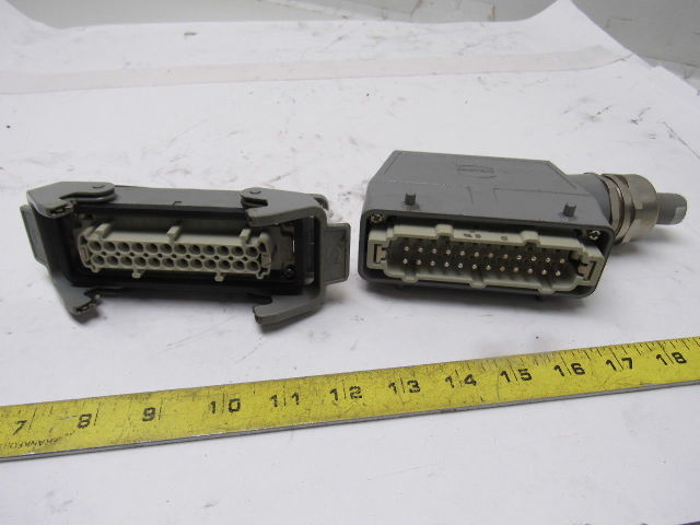Harting HS12 24Pin 16A 380V Male Female Hinge Lock Cable Plug Ends W/Gasket