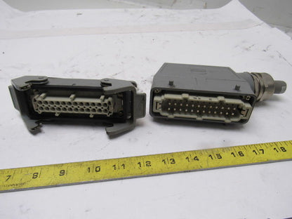 Harting HS12 24Pin 16A 380V Male Female Hinge Lock Cable Plug Ends W/Gasket