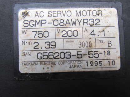 Yaskawa SGMP-08AWYR32 750W 200V 4.1A 2.39Nm 3000RPM Servo Motor