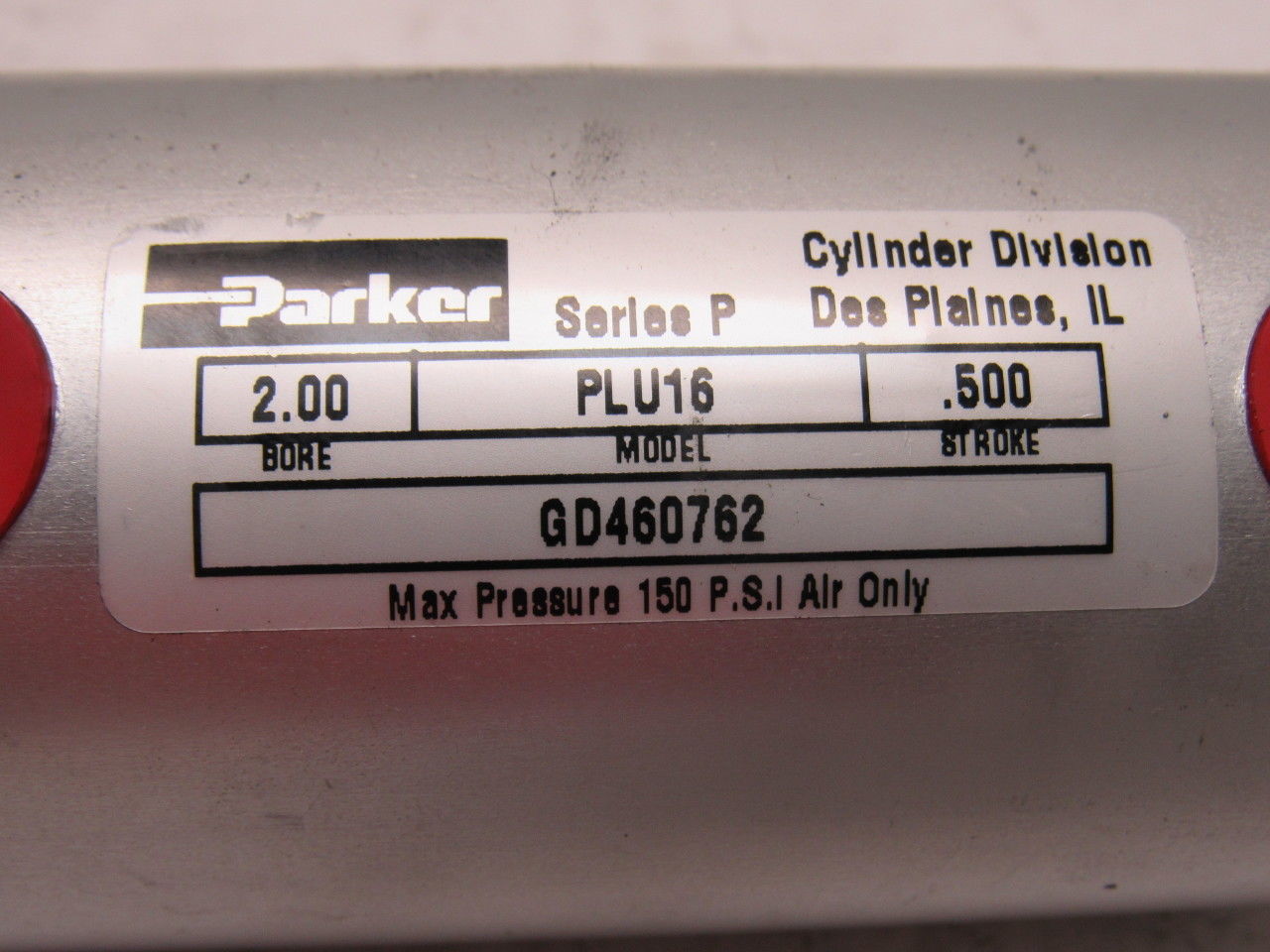 Parker PLU16 GD460762 Pneumatic Cylinder 1/2" Stroke 2" Bore 150PSI