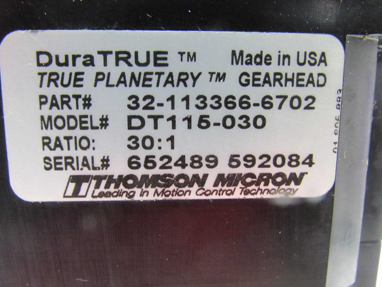 Thomson Micron DT115-030 Servo Motor Gear Head 30:1 Ratio