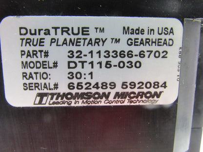 Thomson Micron DT115-030 Servo Motor Gear Head 30:1 Ratio