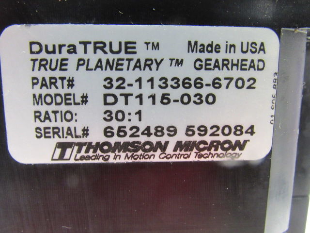 Thomson Micron DT115-030 Servo Motor Gear Head 30:1 Ratio