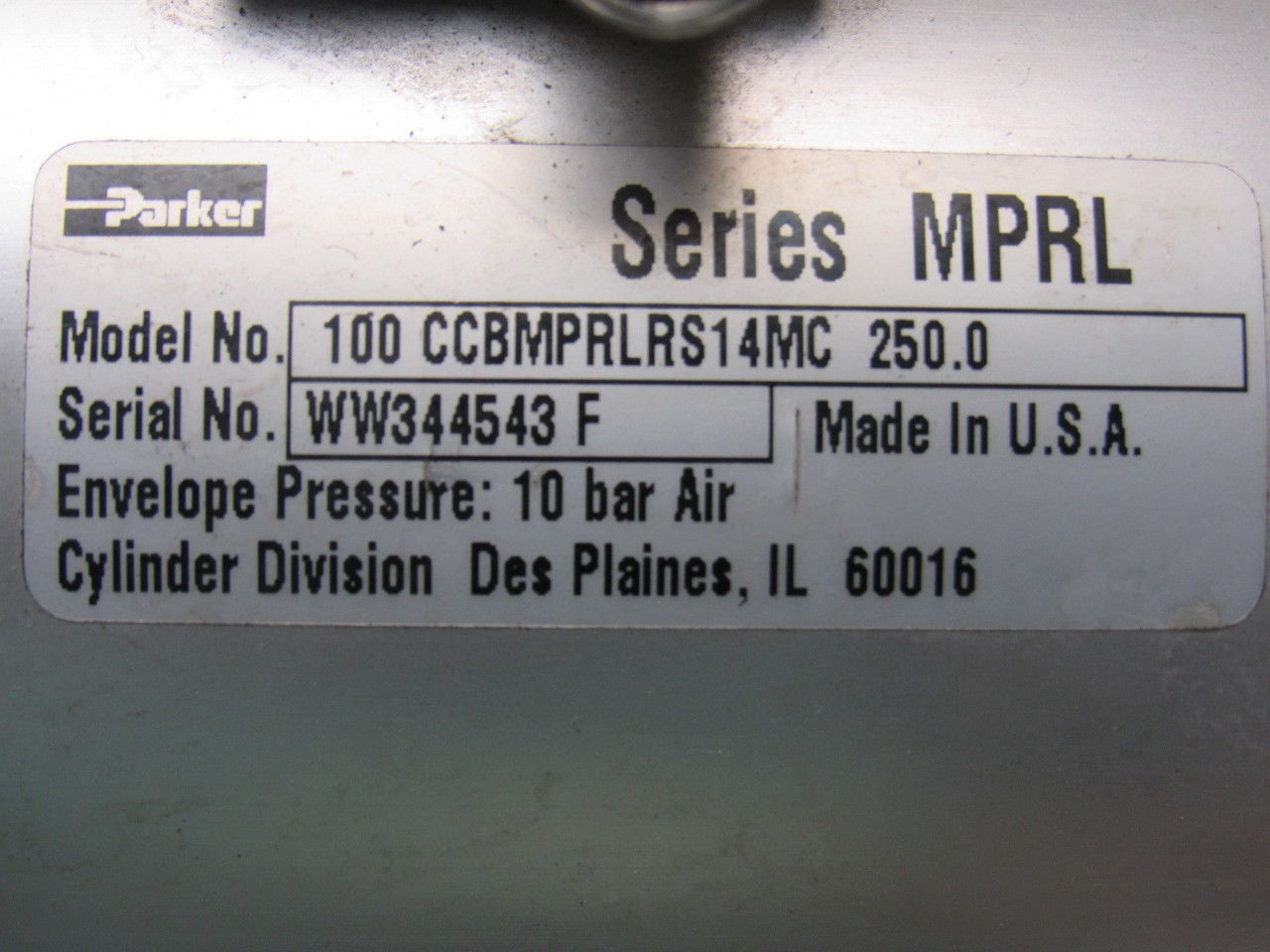 Parker 100CCBMPRLRS14MC 250.0 MPRL Rod Lock Pneumatic Air Cylinder 250mm Stroke