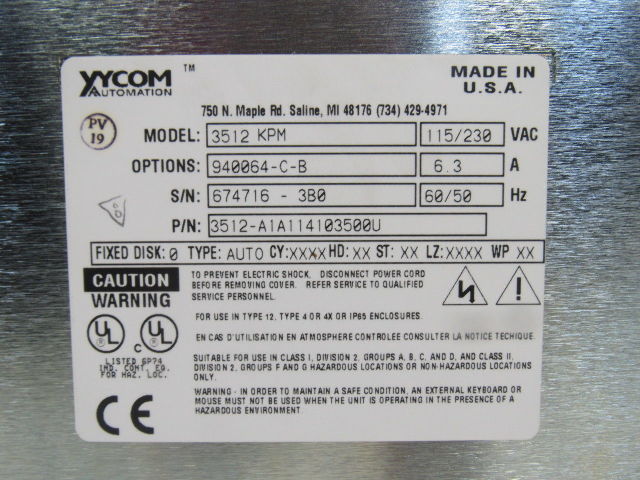 Xycom Automation 3512-A1A114103500U Model 3512 KPM Operator Interface Panel