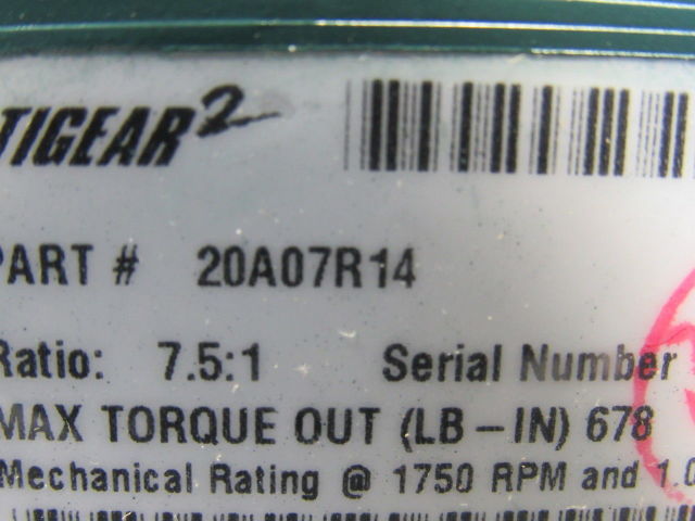 Dodge 20A0R14 7.5:1 Ratio 1750RPM 2.78Hp Input 233RPM Out RH Gear Reducer