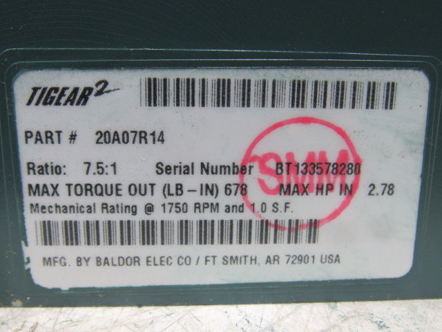 Dodge 20A0R14 7.5:1 Ratio 1750RPM 2.78Hp Input 233RPM Out RH Gear Reducer