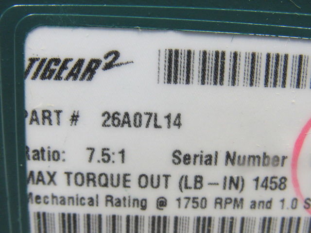 Dodge 26A07L14 Tigear 2 7.5:1 Ratio 1750RPM 6Hp Input 233RPM Out LH Gear Reducer