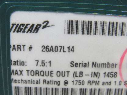 Dodge 26A07L14 Tigear 2 7.5:1 Ratio 1750RPM 6Hp Input 233RPM Out LH Gear Reducer